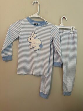 Smockingbird Blue Striped Bunny Kids Pajama Set